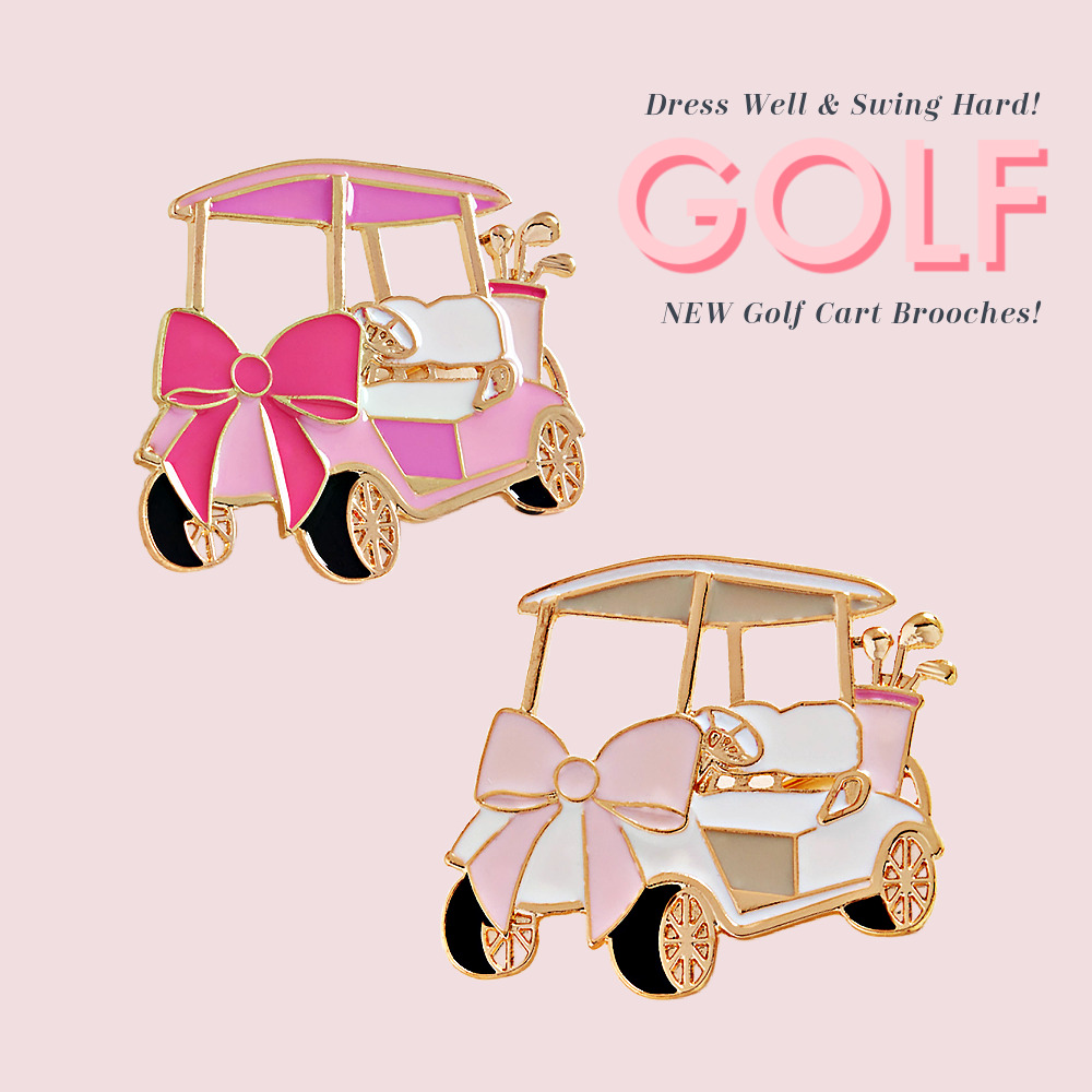 NEW GOLF LOVERS GIFT - Golf Cart Pink Bow Brooches Pins